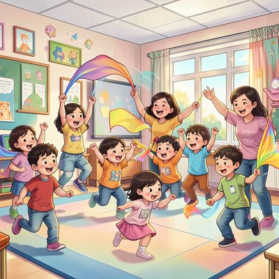 Ruch do muzyki filmowej — ilustracja zabawy