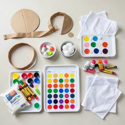 Zestaw materiałów na stoliku — flatlay do przygotowania zajęć
