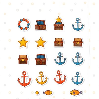 Arkusz z naklejkami/skarbami — małe ikony do wycięcia