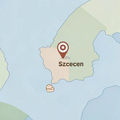 Mapa z wyraźnym wskazaniem Szczecina