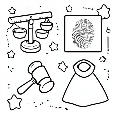 Kolorowanka — symbole prawnika dla maluchów
