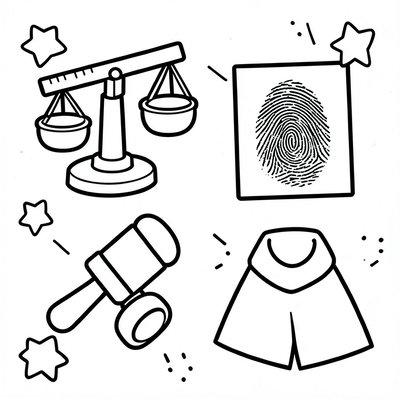 Kolorowanka — symbole prawnika dla maluchów