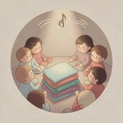 Scena wyciszania – kojąca ilustracja kręgu z chusteczkami