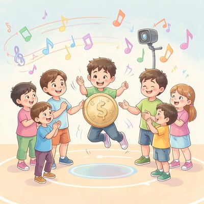 Ilustracja zabawy rytmicznej „Przechowaj, przekaż, oszczędzaj”