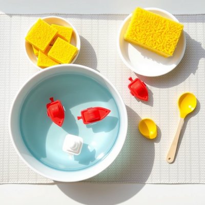 Zdjęcie akcesoriów — miski z wodą i łódki