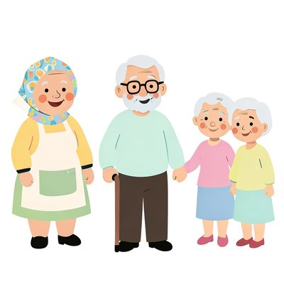 Obrazki edukacyjne — trzy różne sylwetki seniorów