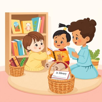 Scena kącika czytania i wypożyczalni