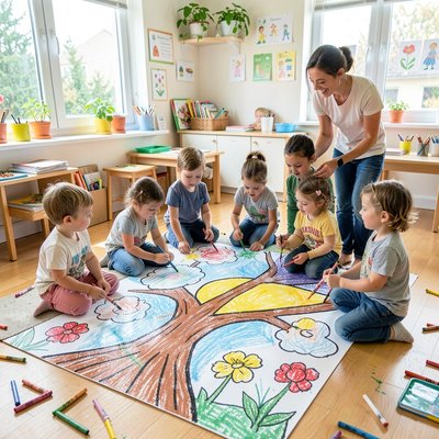 Wspólny mural 'Kolorowy las'