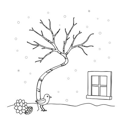 Kolorowanka: Zimowy pejzaż