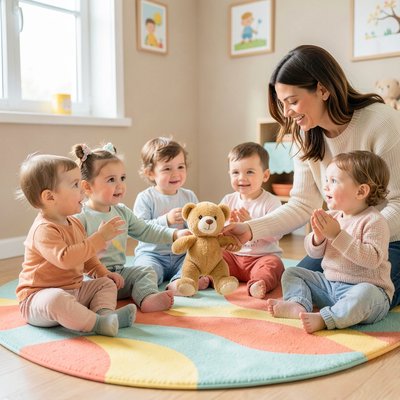 Powitanie z misiem — krąg na dywanie