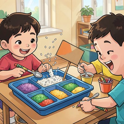 Ilustracja Stacja 3 — Kolorowa przesypanka i mini-flagi