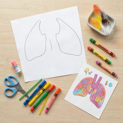 Flatlay materiałów do pracy plastycznej "Kolorowe płuca"