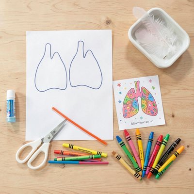 Flatlay materiałów do pracy plastycznej "Kolorowe płuca"