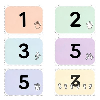 Szablon kartoników z numerami 1,1,2,3,5