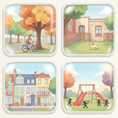 Sceny 'Widoki z okna' — zestaw ilustracji