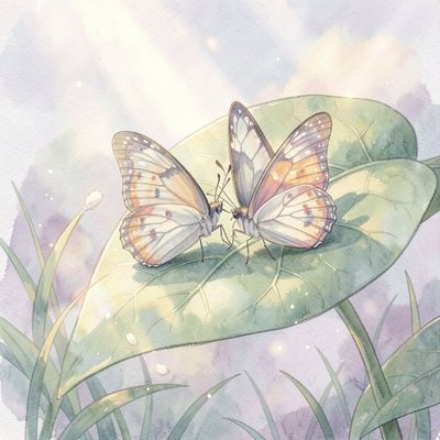 Ilustracja wizualizacji relaksacyjnej — Dwa motylki na liściu