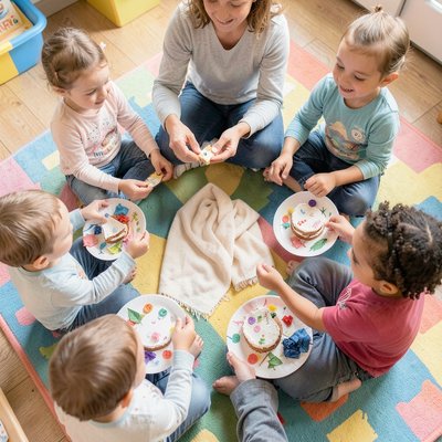 Krąg świętowania z chustą i papierowymi ciastami