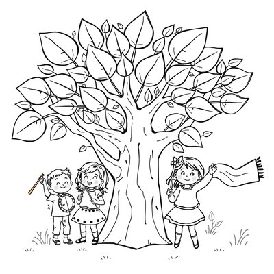 Kolorowanka: Drzewo i instrumenty