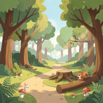 Ilustracja lasu — scena edukacyjna