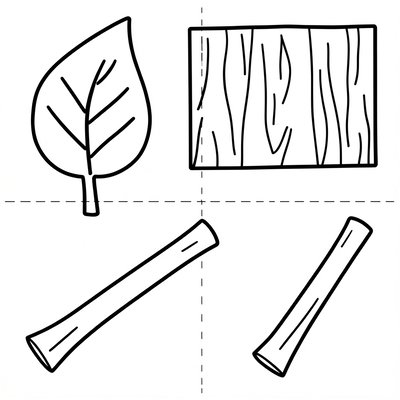 Materiały dotykowe — liść, kora, patyk (szablon)