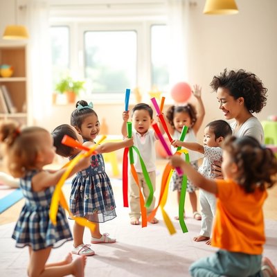 Zdjęcie referencyjne — Dzieci tańczą z wstążkami