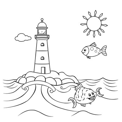 Kolorowanka: latarnia i morze