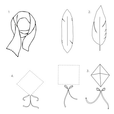 Szablony: chusteczki, piórka, latawiec — drukowalne