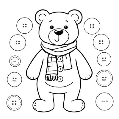 Szablon misia do ubierania (apaszki, guziki)