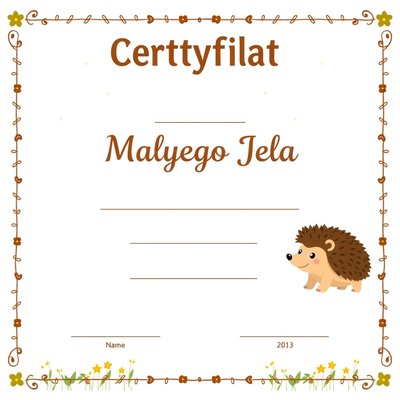 Certyfikat uczestnictwa – 'Mały Jeżyk'