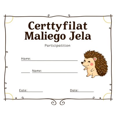 Certyfikat uczestnictwa – 'Mały Jeżyk'