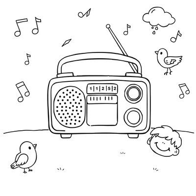 Kolorowanka: Małe radio i dźwięki