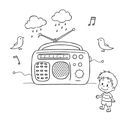 Kolorowanka: Małe radio i dźwięki