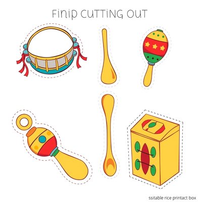 Ilustracje instrumentów perkusyjnych — zestaw do wycięcia