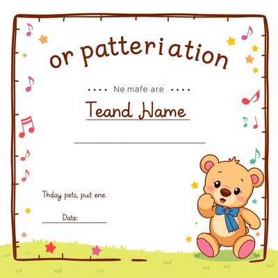 Imienny dyplom/pochwała dla małego uczestnika