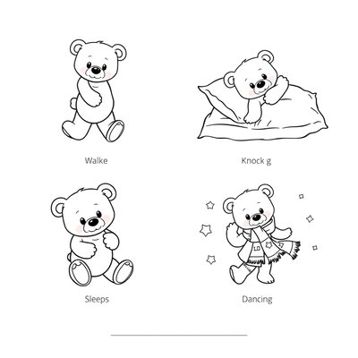 Kolorowanka: Pluszowy miś — sceny ruchowe