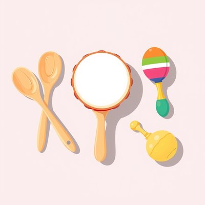 Ilustracja: Zestaw prostych instrumentów perkusyjnych dla dzieci