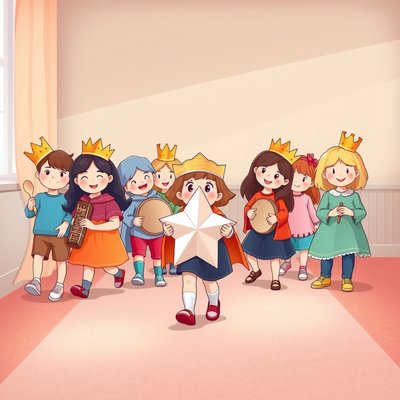 Ilustracja: Dzieci w orszaku idą za gwiazdą