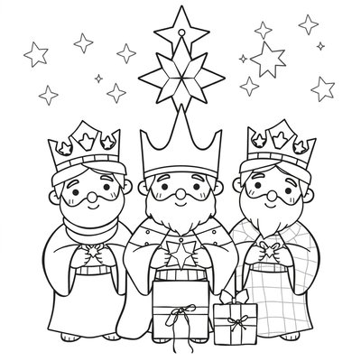 Kolorowanka: Trzej Królowie i gwiazda
