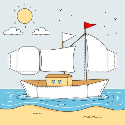 Szablon kartonowej łódki do składania i dekoracji