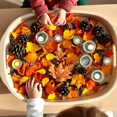 Zdjęcie materiałów na tacy — przygotowanie do zabawy sensorycznej