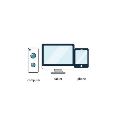 Plakat z prostymi urządzeniami (komputer, tablet, telefon)