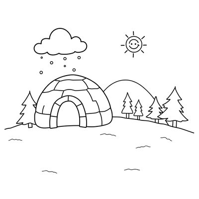 Kolorowanka: Zimowy krajobraz z igloo