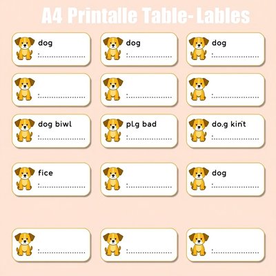 Szablon etykiet: Nazwy składników z ikoną psiaka