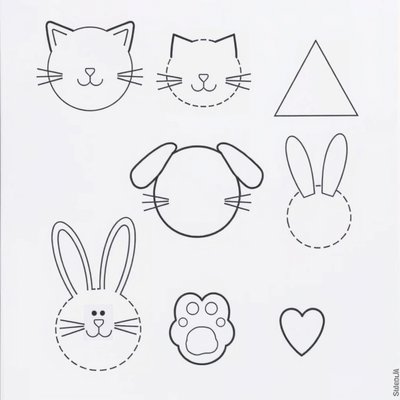 Szablony wycięć — głowy, uszy, łapki, ogony