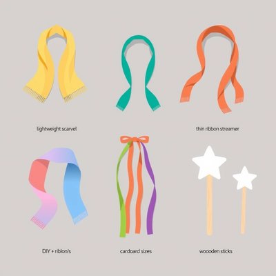 Rekwizyty: kolorowe chustki i gwiazdki na patyczkach