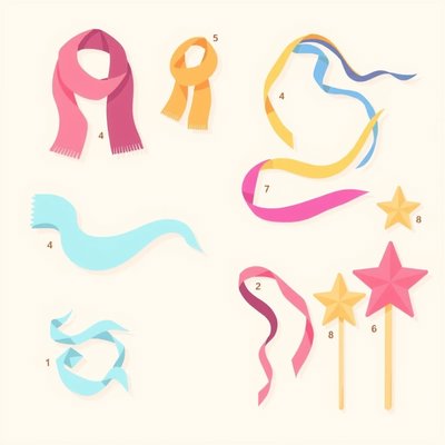 Rekwizyty: kolorowe chustki i gwiazdki na patyczkach