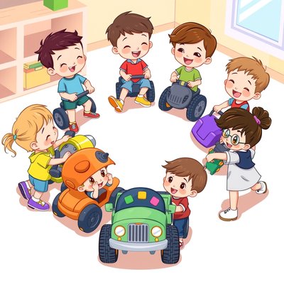 Obrazek: Dzieci naśladują jazdę pojazdu (ćwiczenie ruchowe)