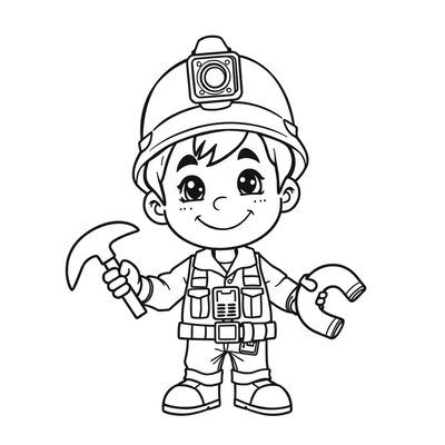 Kolorowanka: wesoły górnik z hełmem i latarką