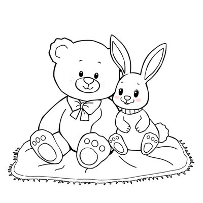 Kolorowanka — Miś i Króliczek