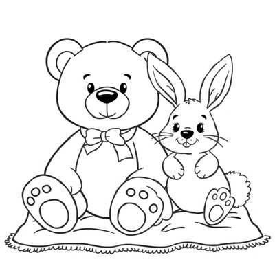 Kolorowanka — Miś i Króliczek